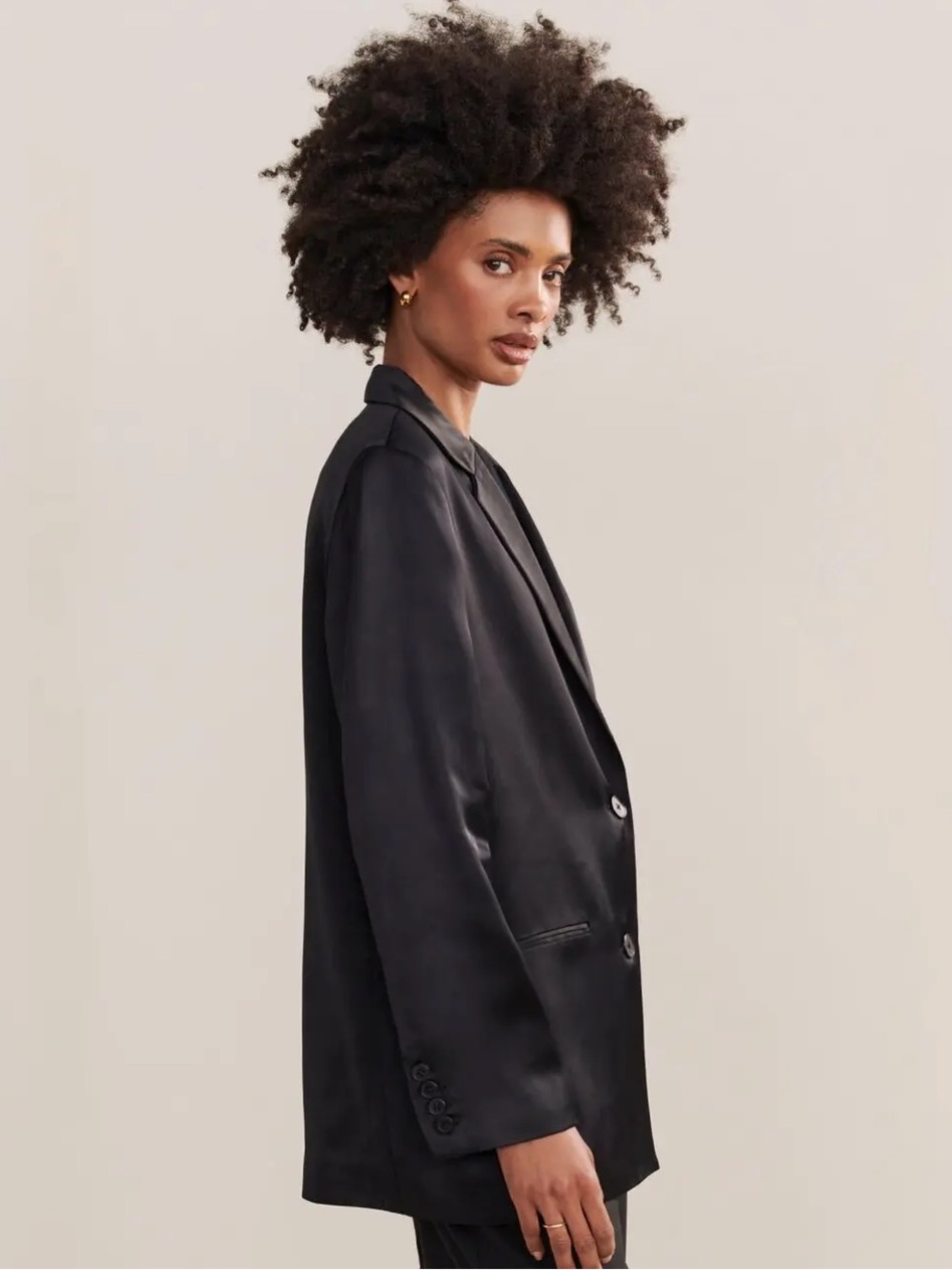 Jenni Kayne Bond Blazer Satin Black Oversized Size Small